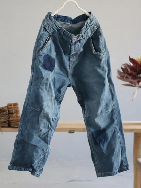 Loose Vintage Faded Ruffled Jean Pants