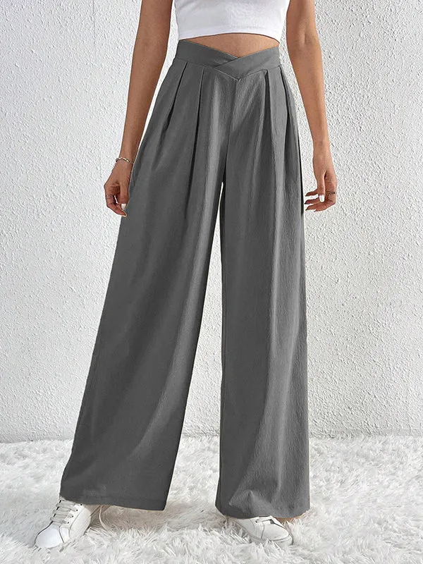 Loose Wide Leg Pleated Solid Color Pants Trousers