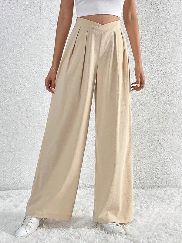 Loose Wide Leg Pleated Solid Color Pants Trousers