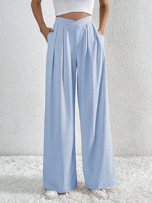 Loose Wide Leg Pleated Solid Color Pants Trousers