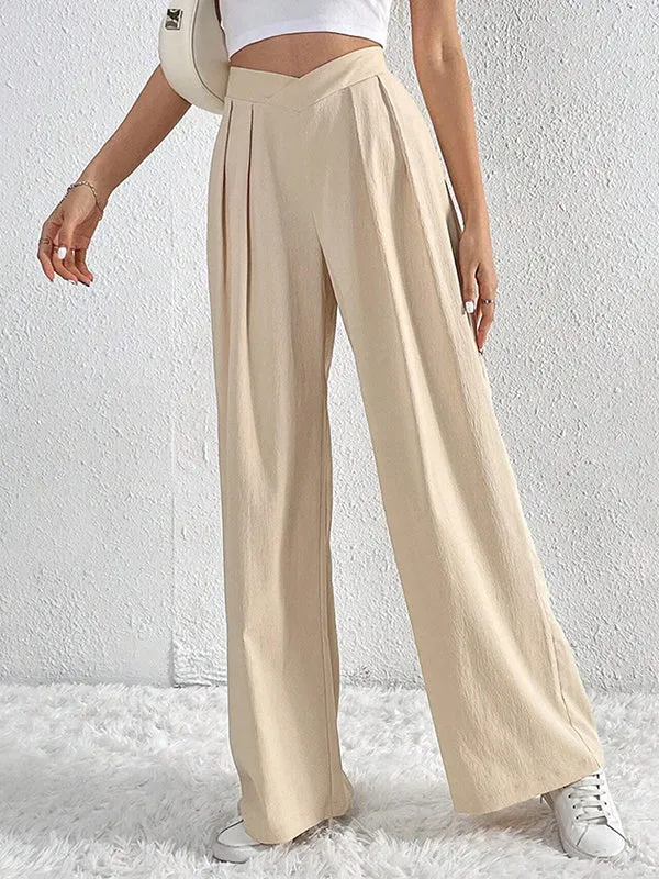 Loose Wide Leg Pleated Solid Color Pants Trousers