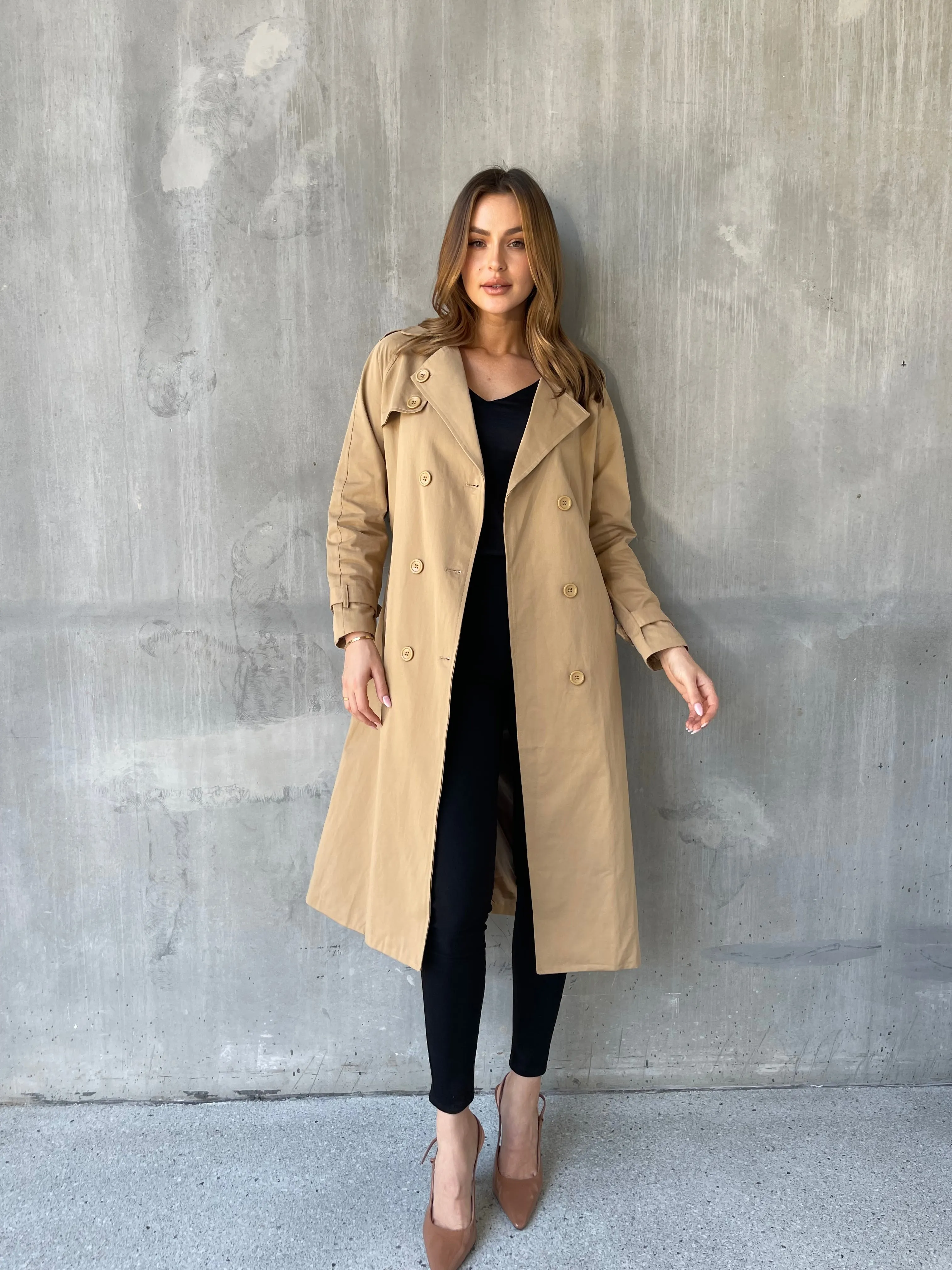 Loretta Camel Tie Waist Trench Coat