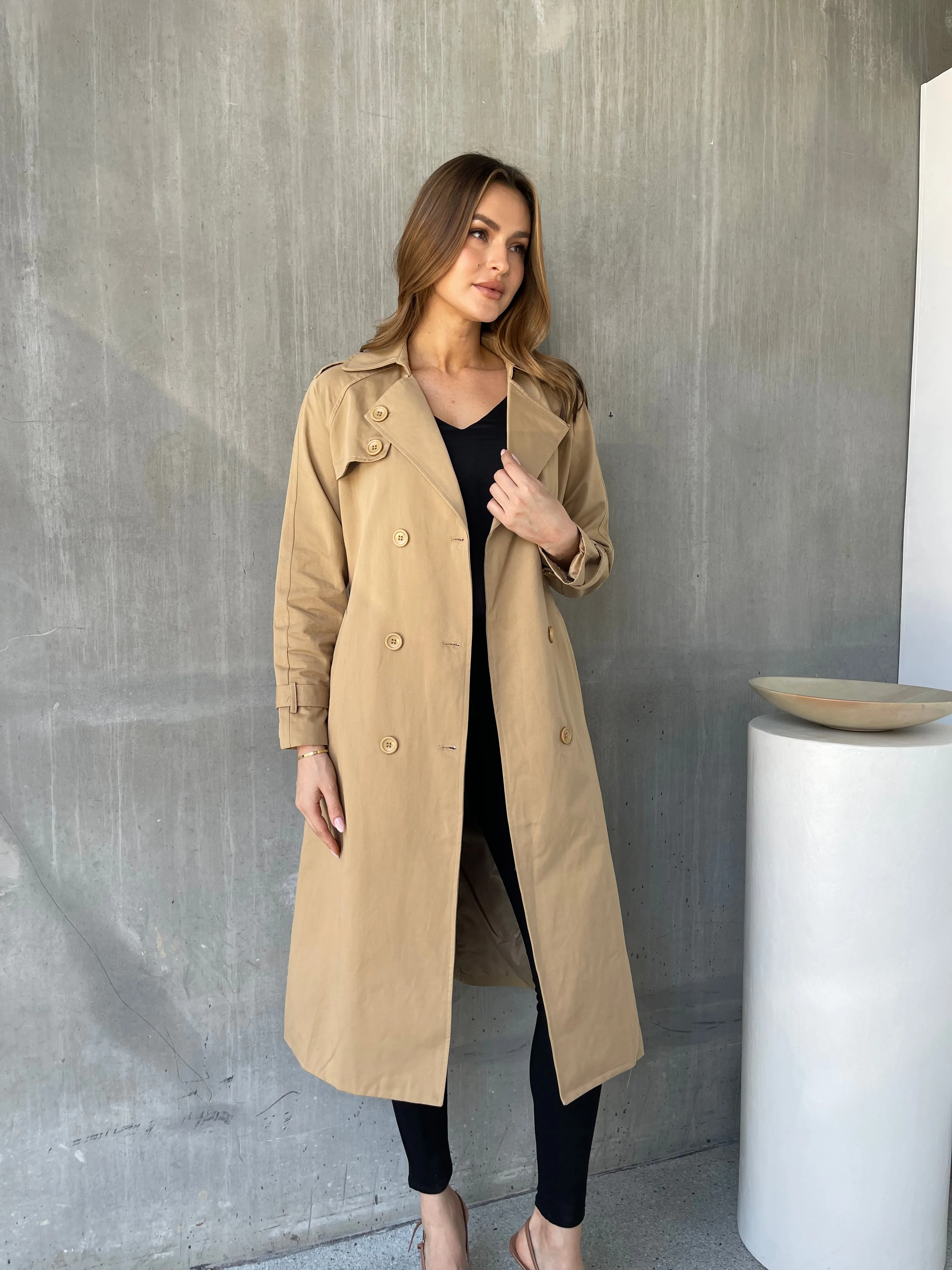 Loretta Camel Tie Waist Trench Coat