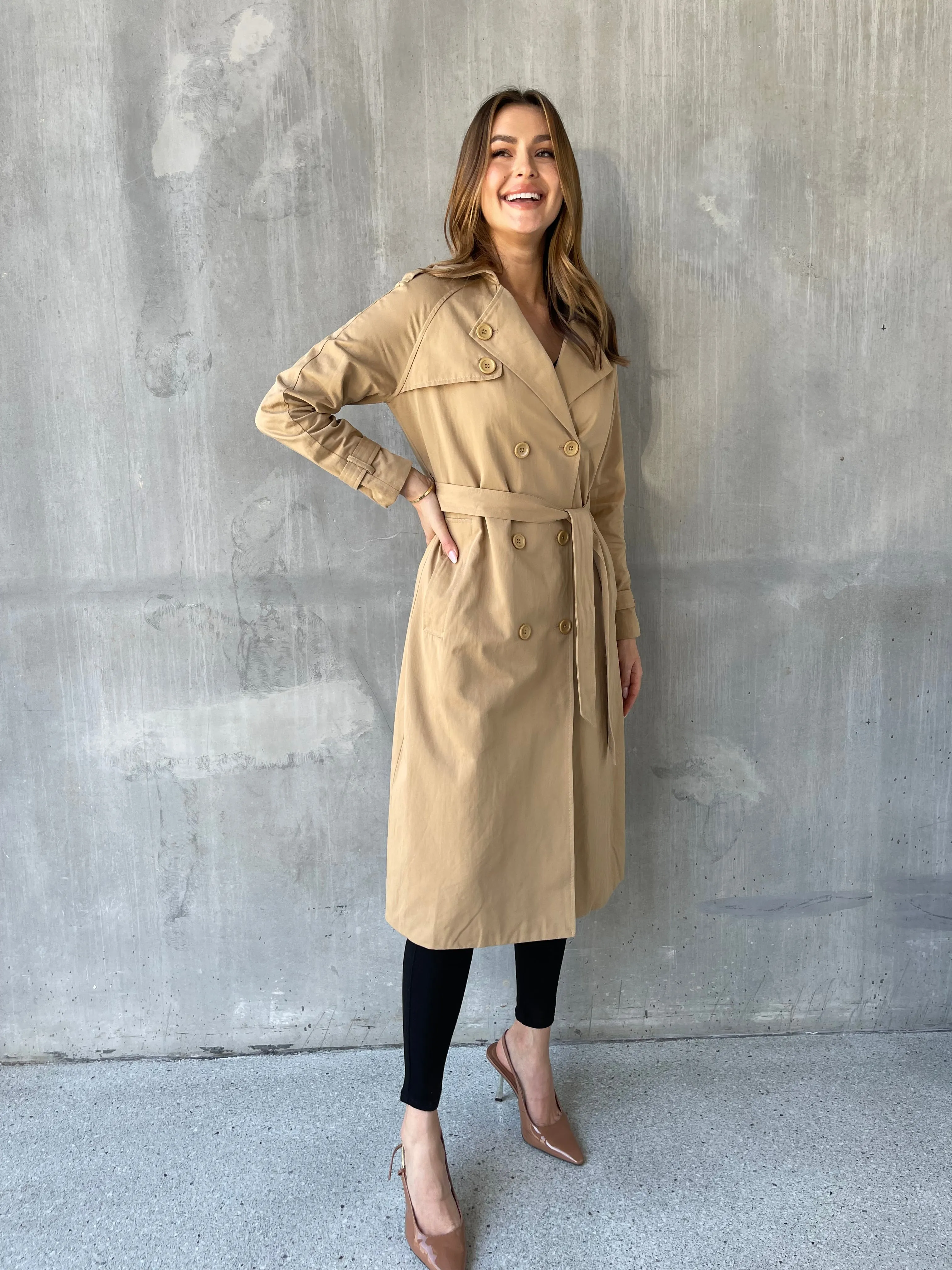 Loretta Camel Tie Waist Trench Coat