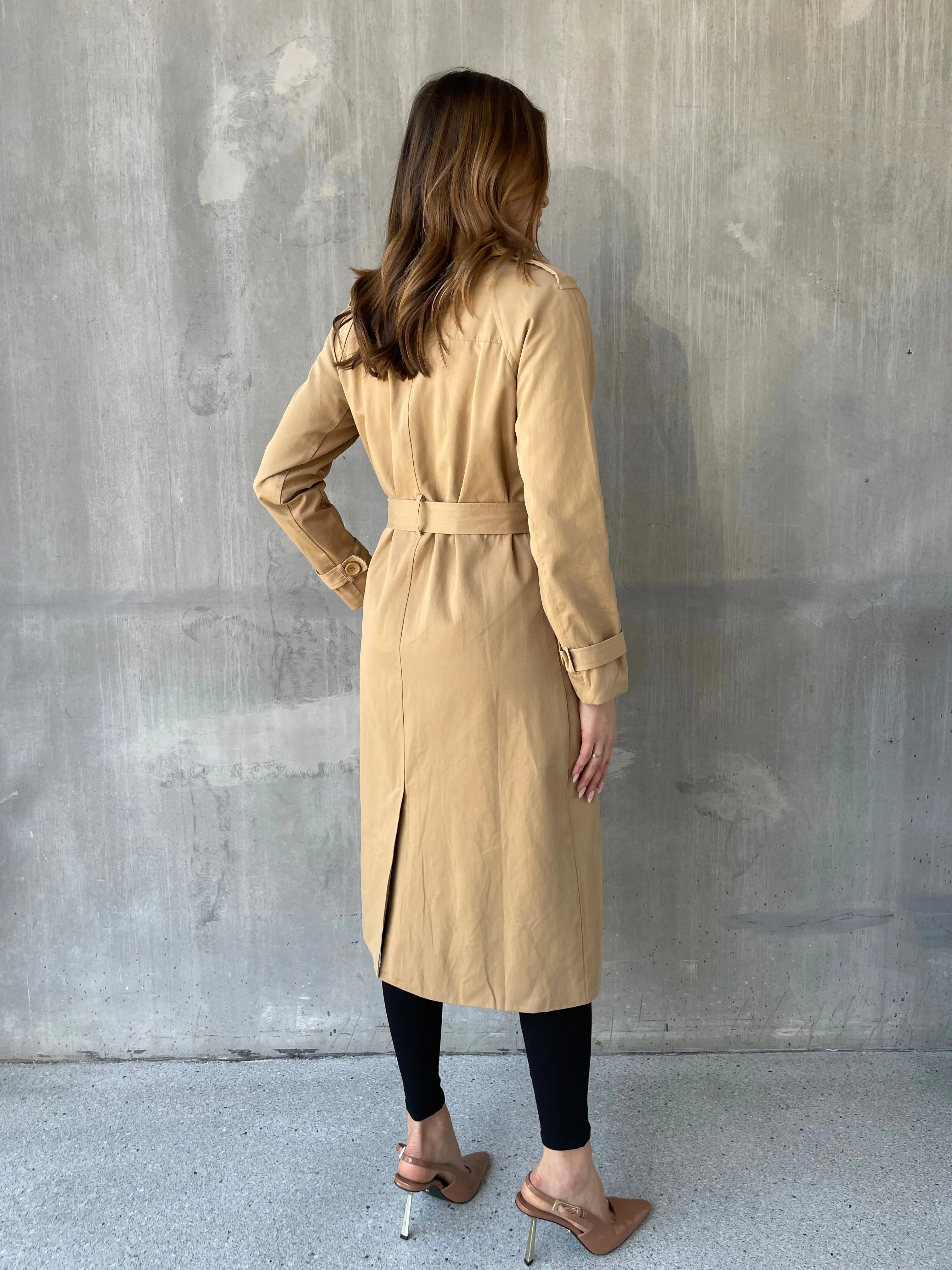 Loretta Camel Tie Waist Trench Coat