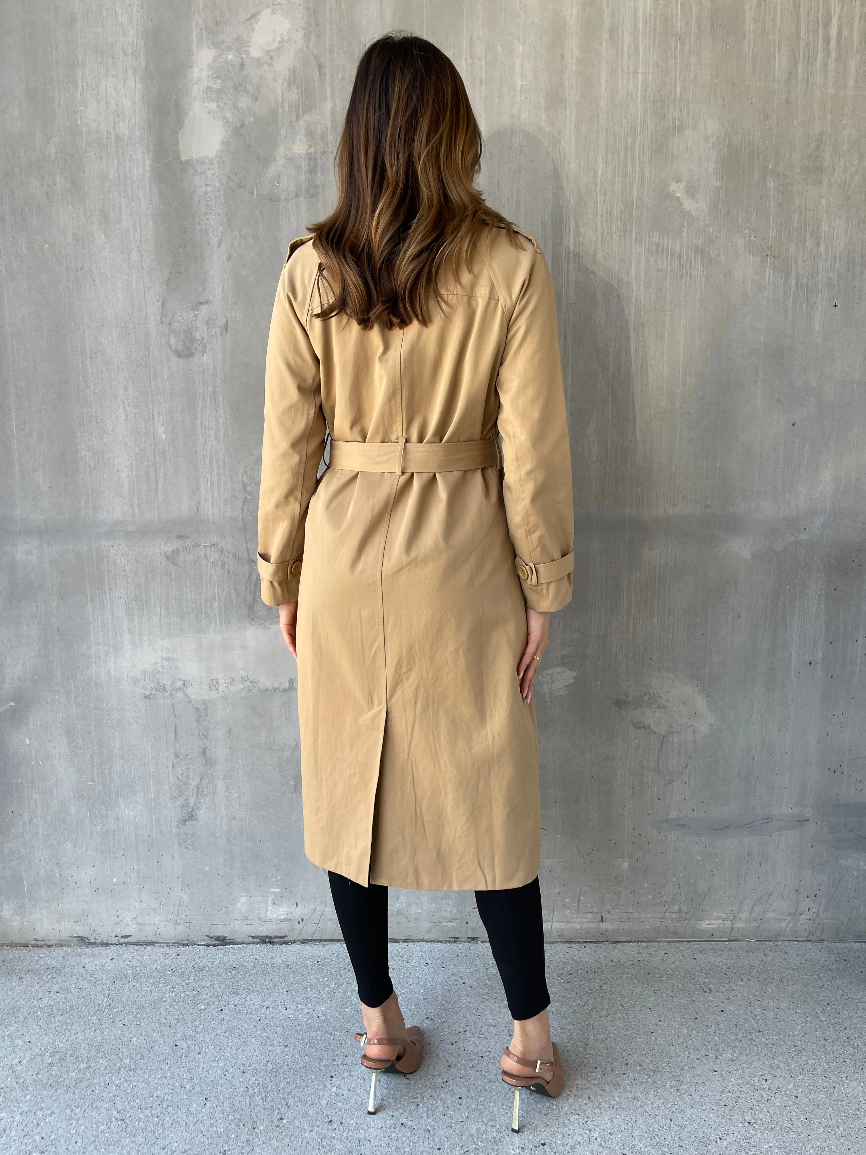 Loretta Camel Tie Waist Trench Coat