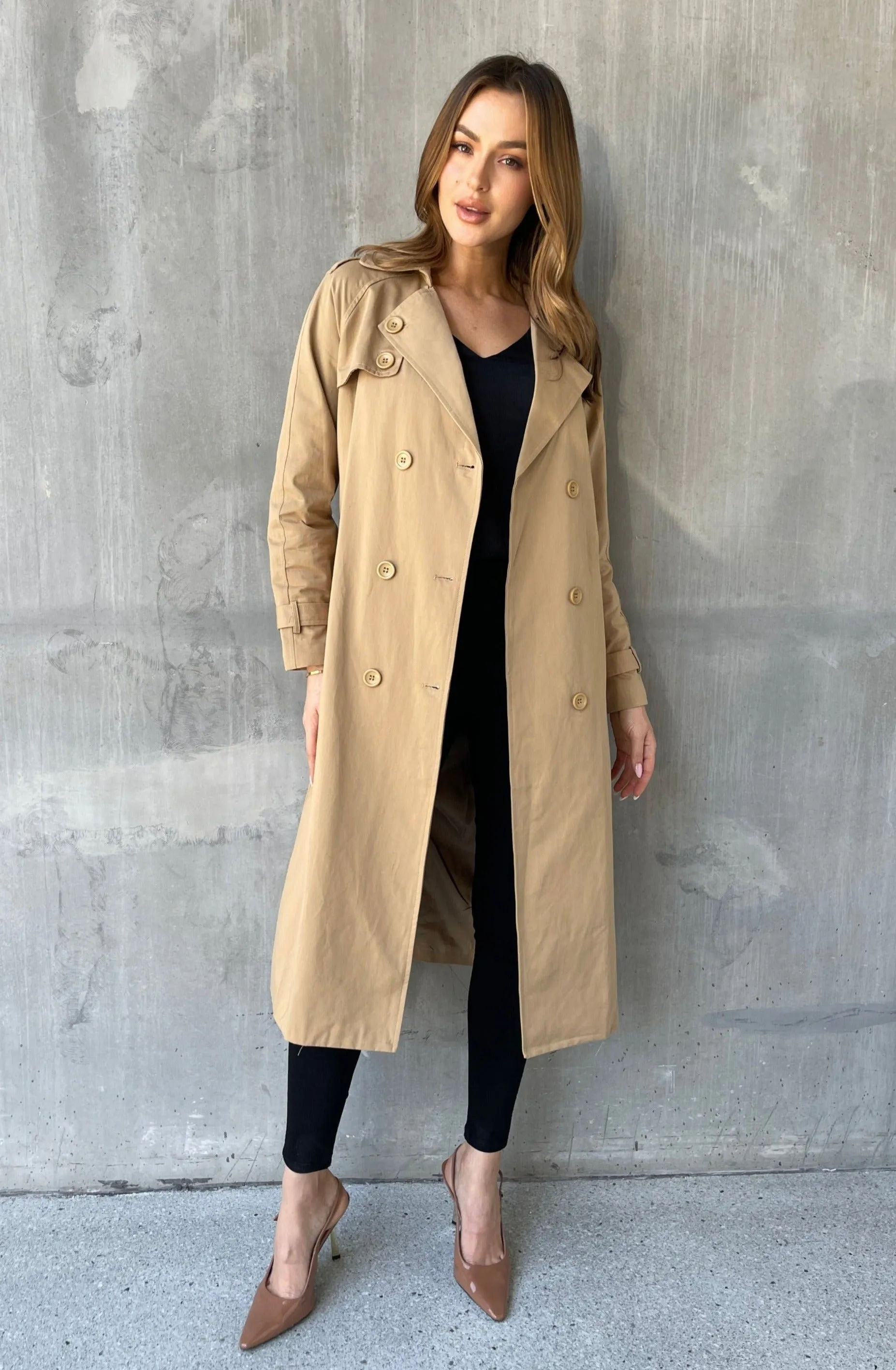 Loretta Camel Tie Waist Trench Coat