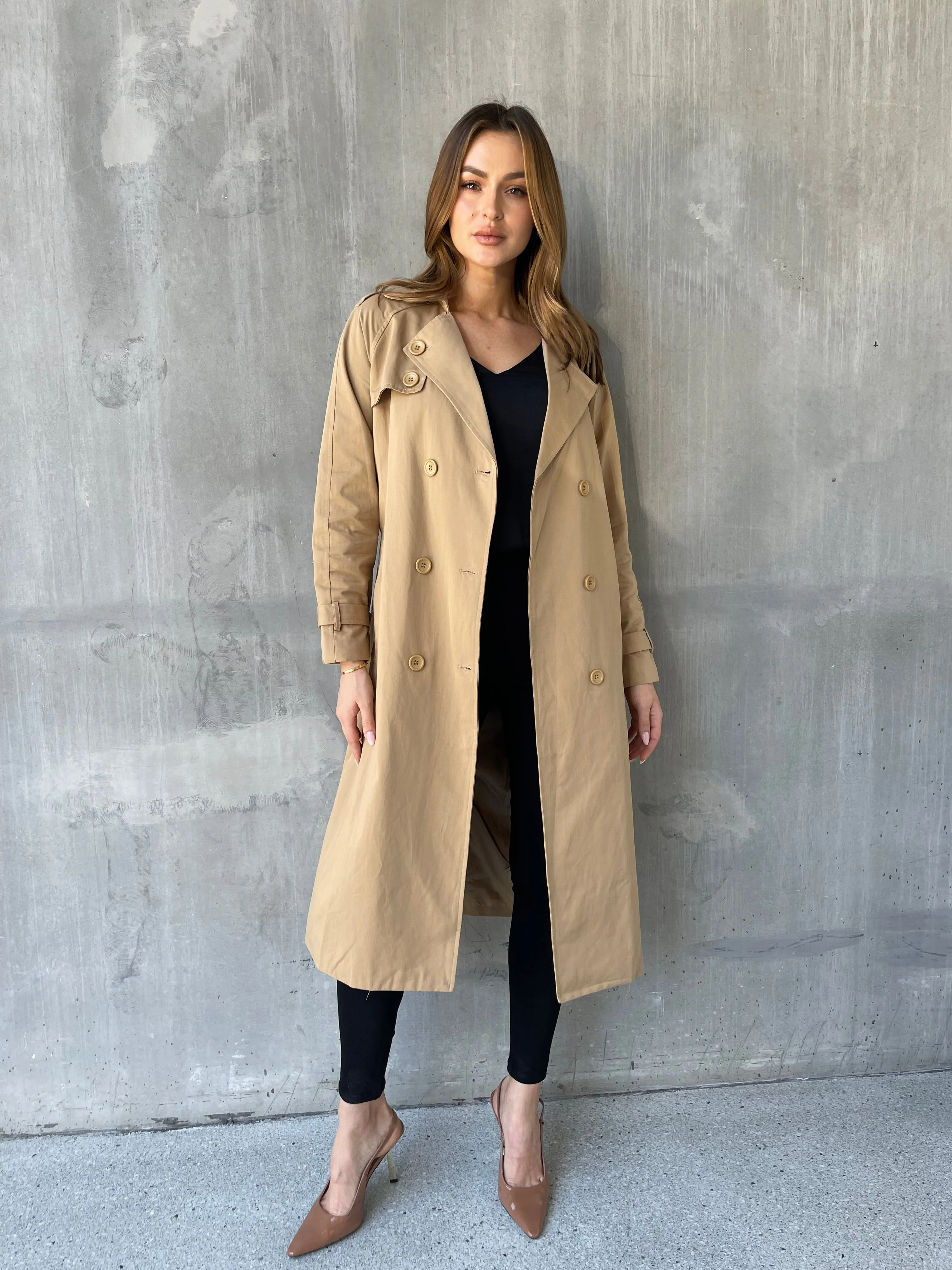 Loretta Camel Tie Waist Trench Coat