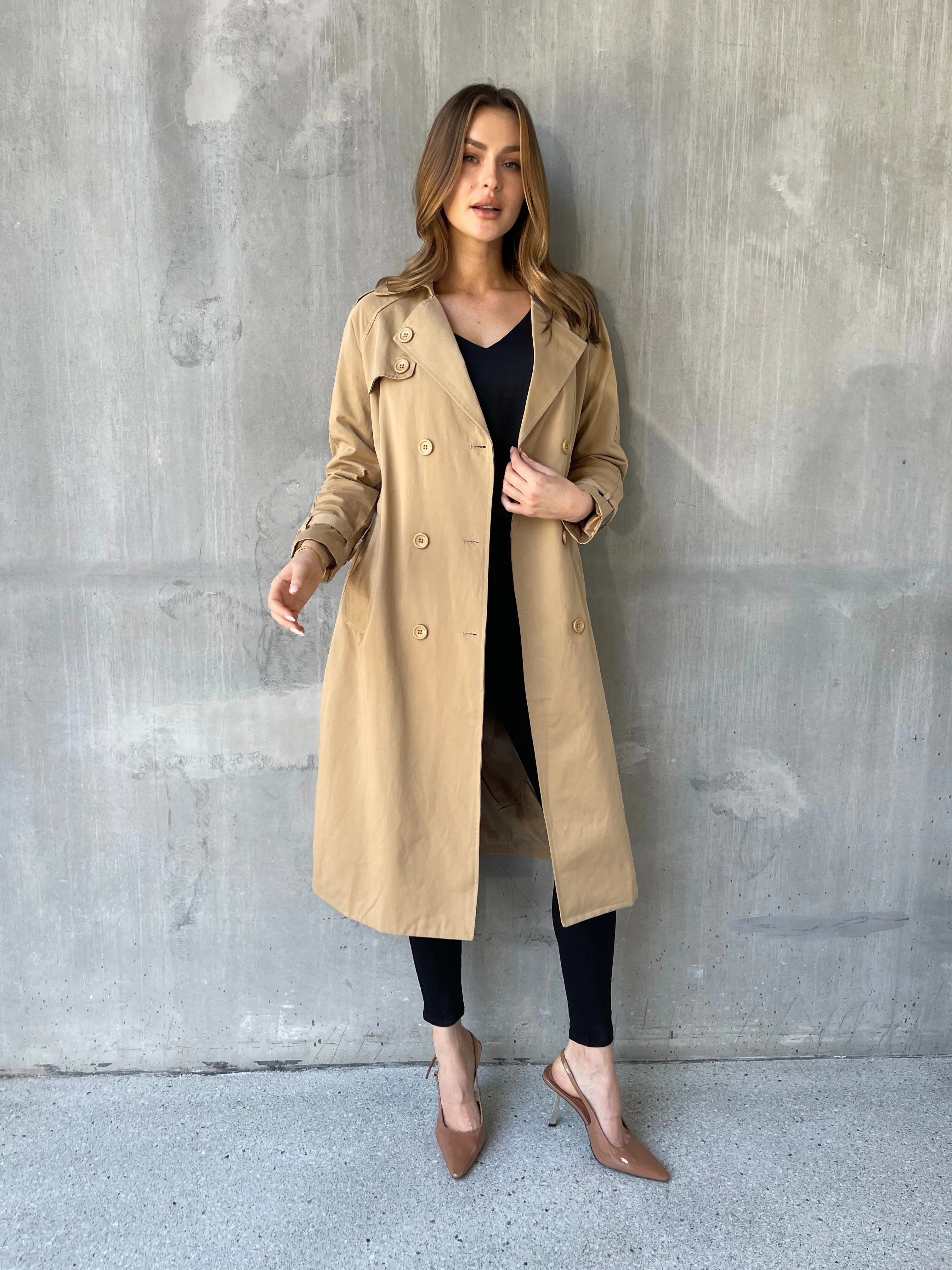 Loretta Camel Tie Waist Trench Coat