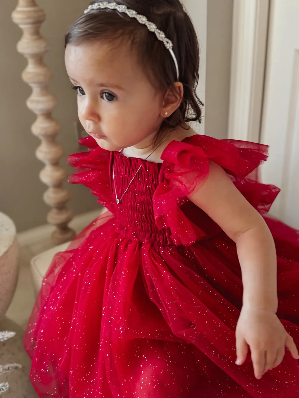 Lotus Red Sparkle Baby Christmas Dress