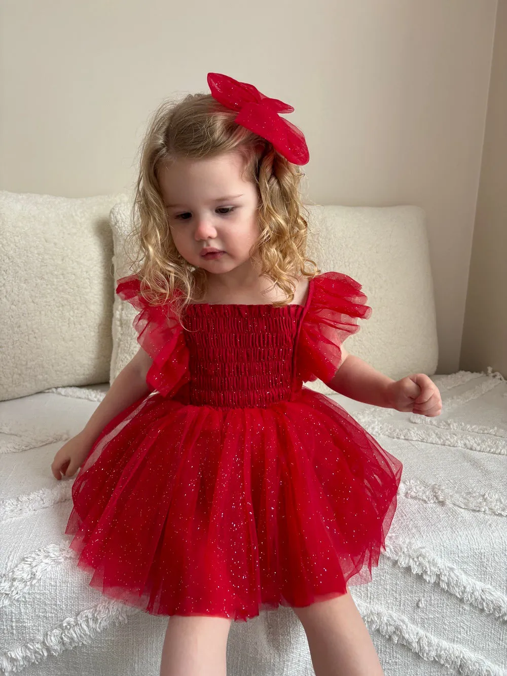 Lotus Red Sparkle Baby Christmas Dress