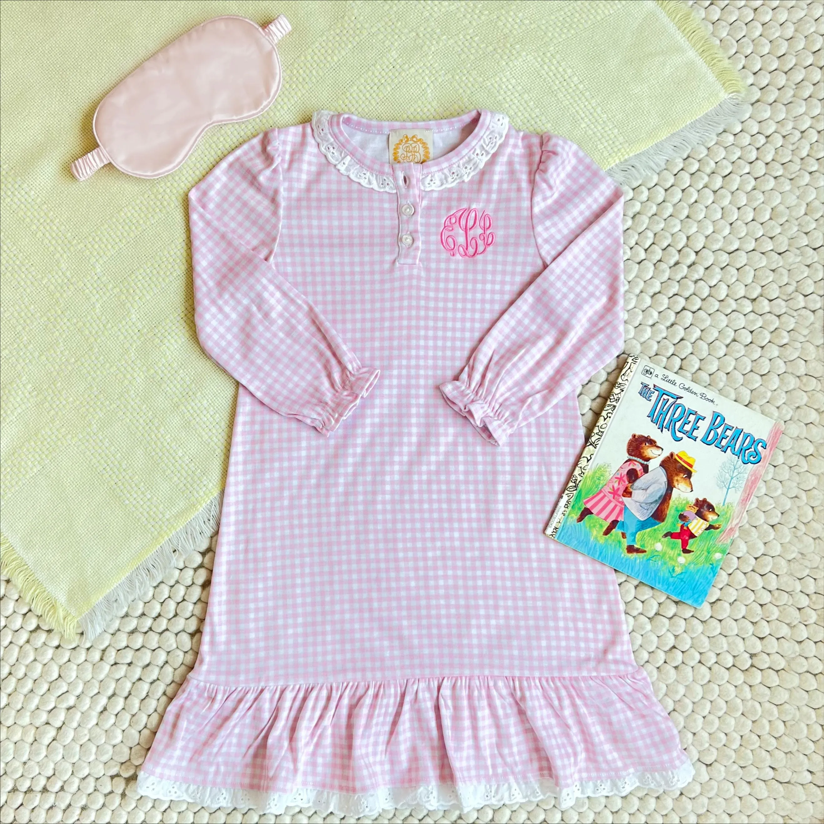 Marnie Morning Gown - Palm Beach Pink Gingham with Worth Avenue White Eyelet