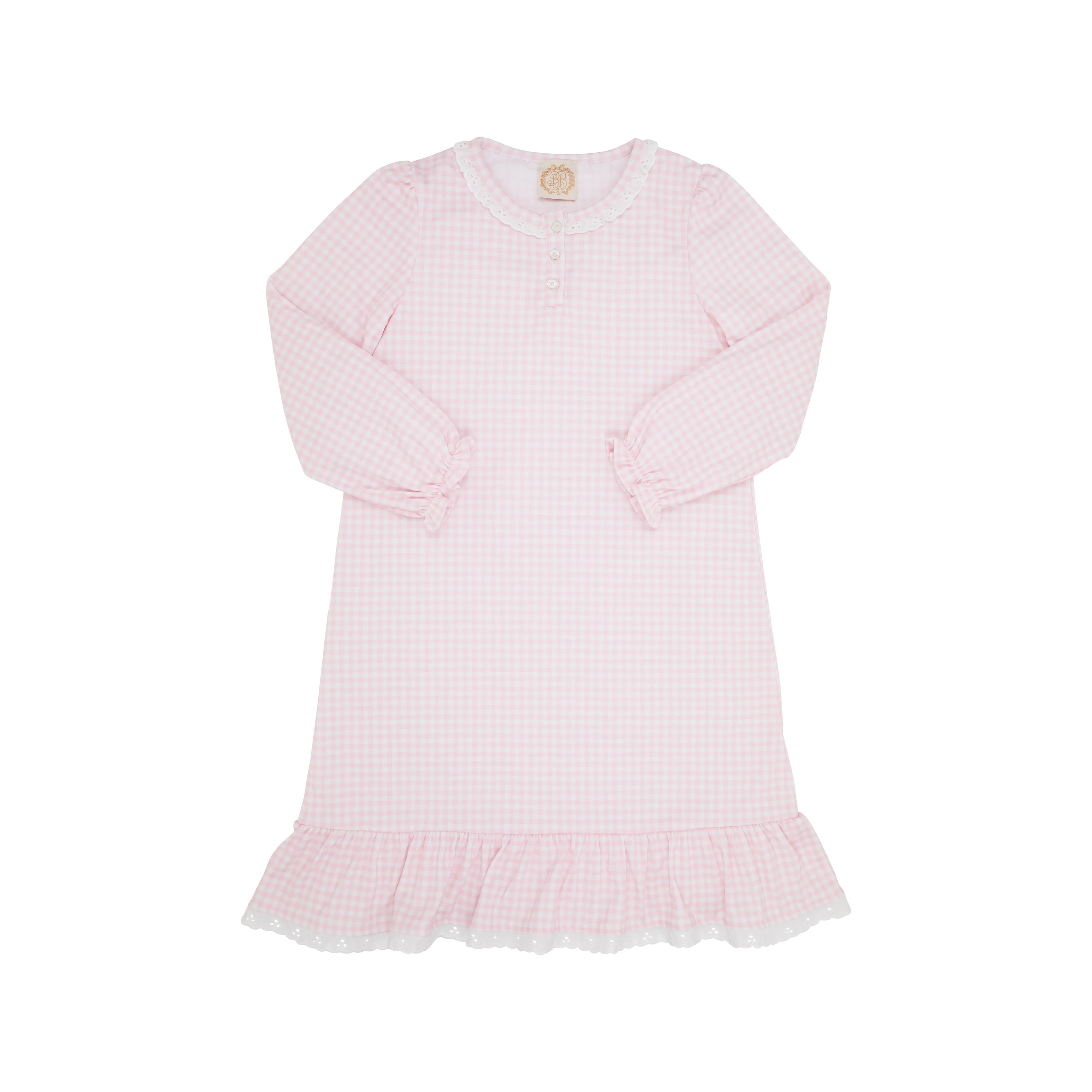 Marnie Morning Gown - Palm Beach Pink Gingham with Worth Avenue White Eyelet