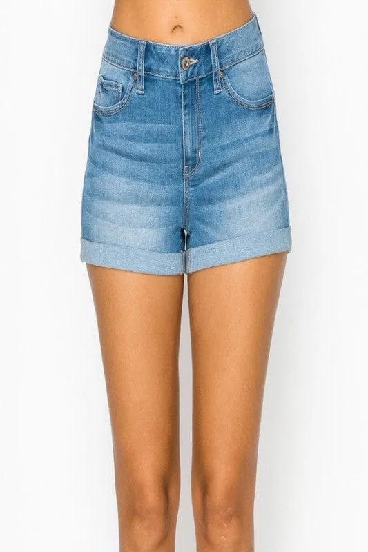 Medium Wash Cuffed Denim Shorts