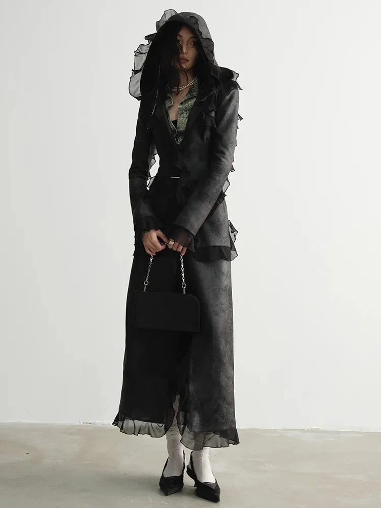 Merseki Vegan Suede Long Ruffle Coat