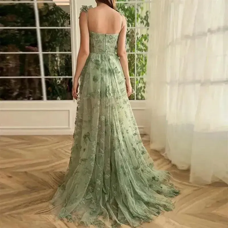 Mint Green 3d Lace Evening Gown Dress