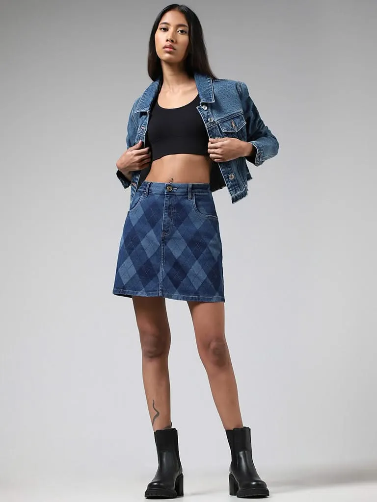 Nuon Mid Blue Printed Mini Denim Skirt