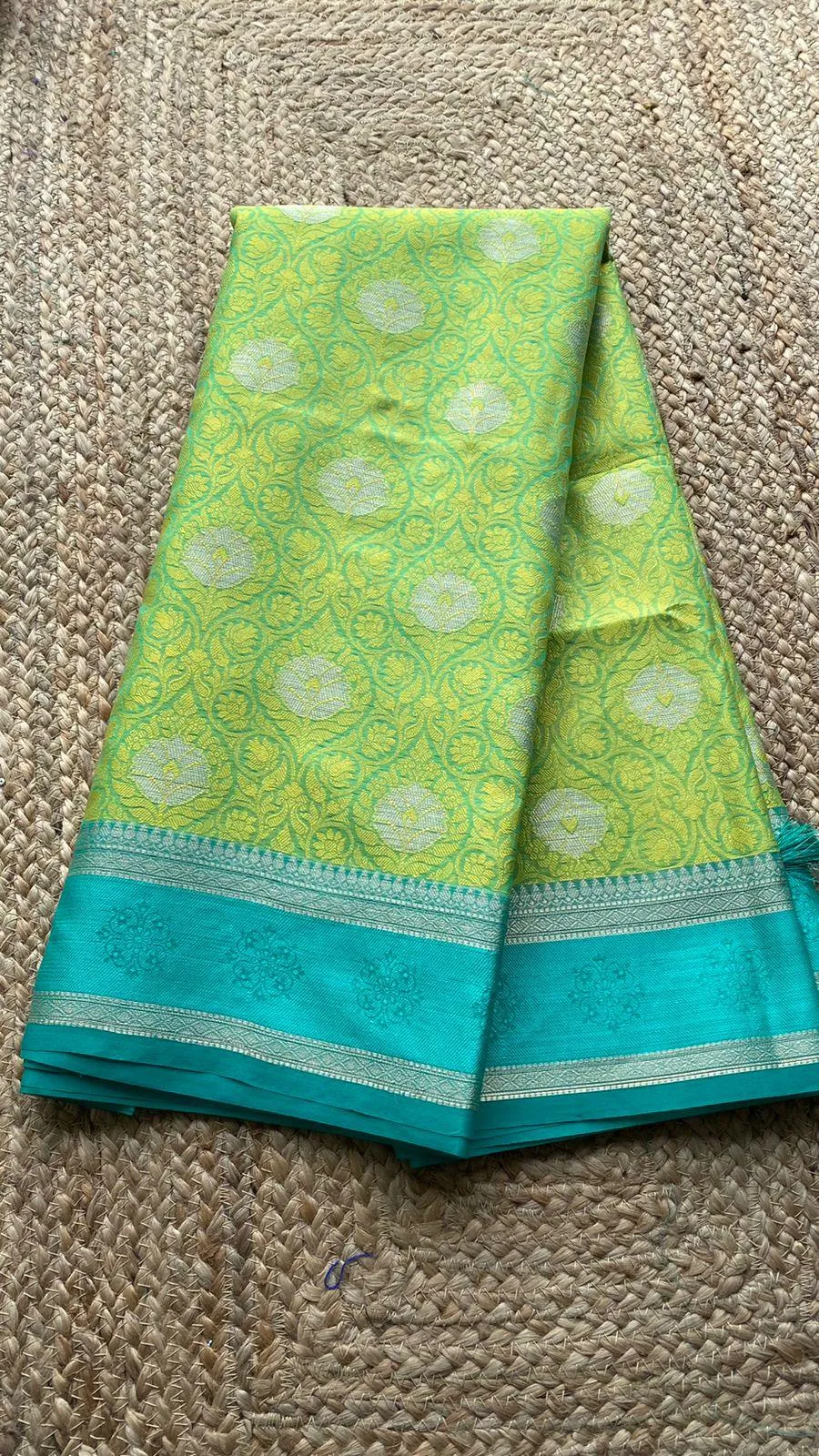 Parrot green dual shaded silk saree with blouse