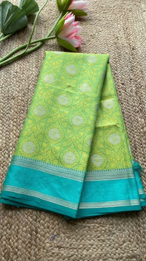 Parrot green dual shaded silk saree with blouse