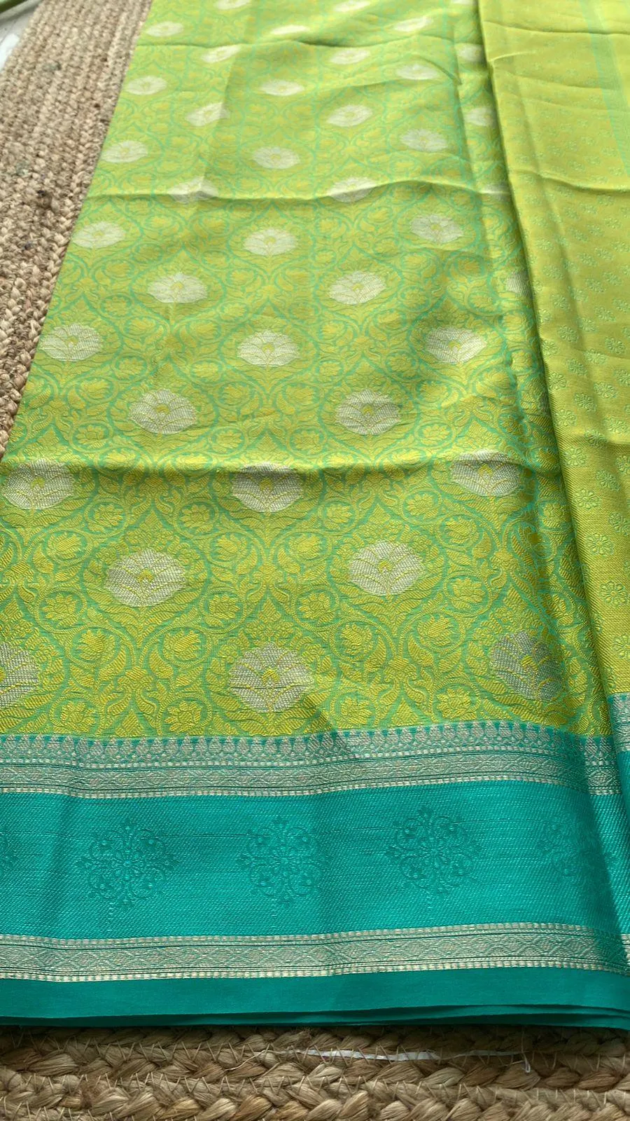 Parrot green dual shaded silk saree with blouse