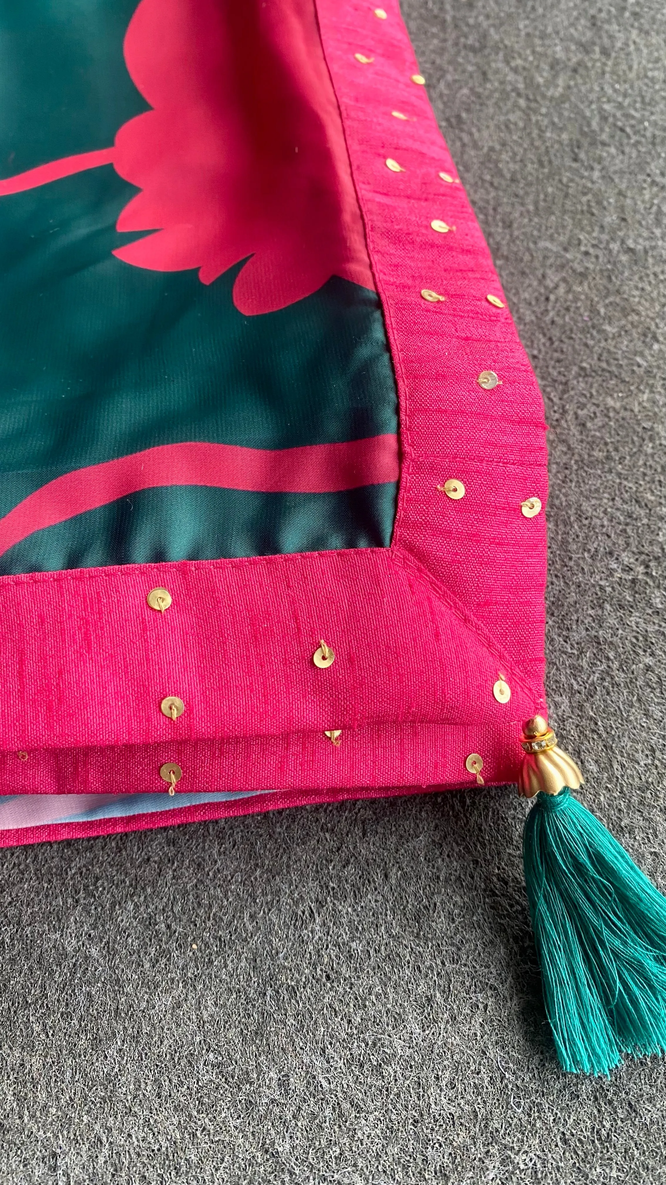 Peacock pink & green saree with pink handwork blouse