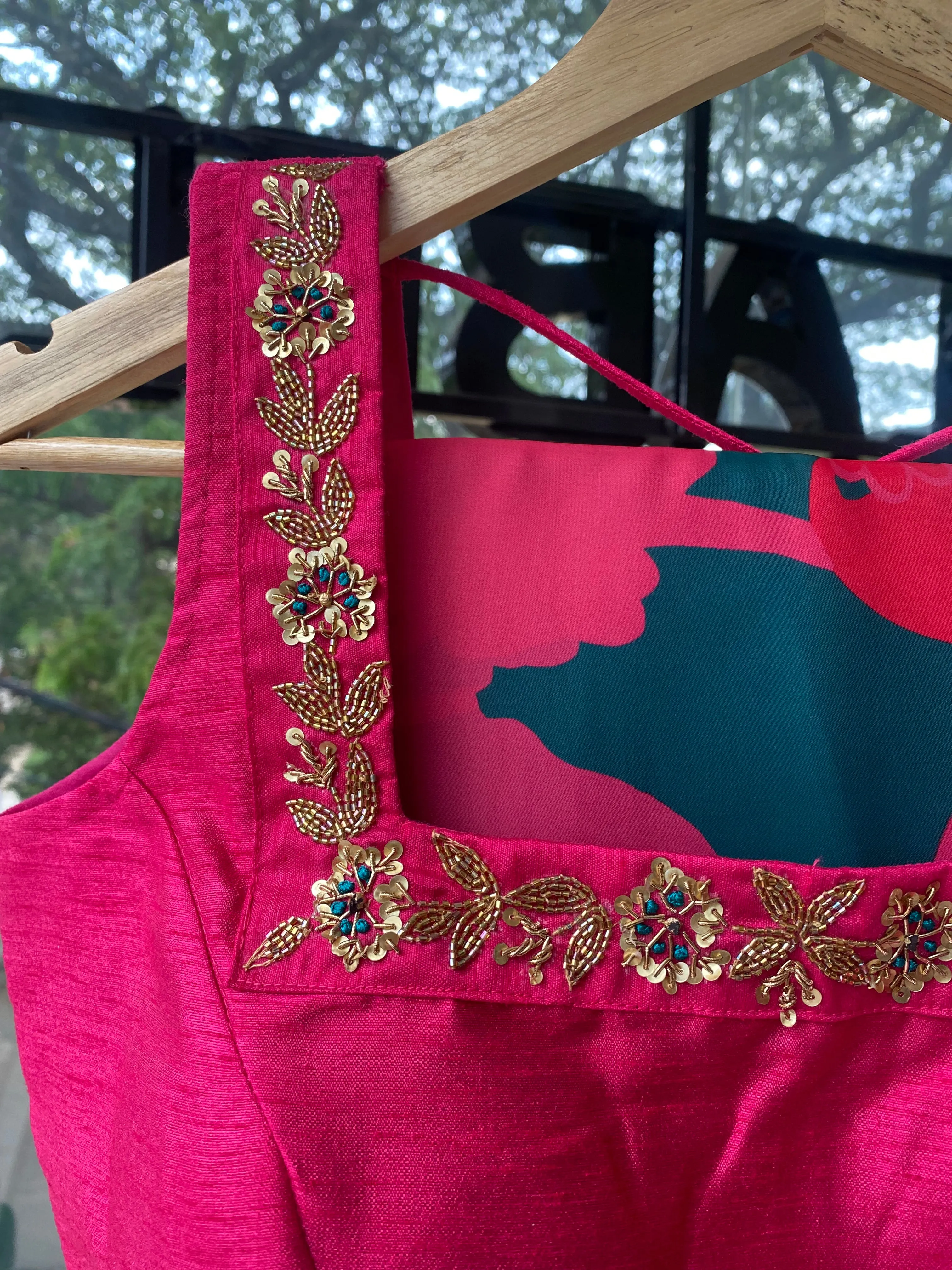 Peacock pink & green saree with pink handwork blouse