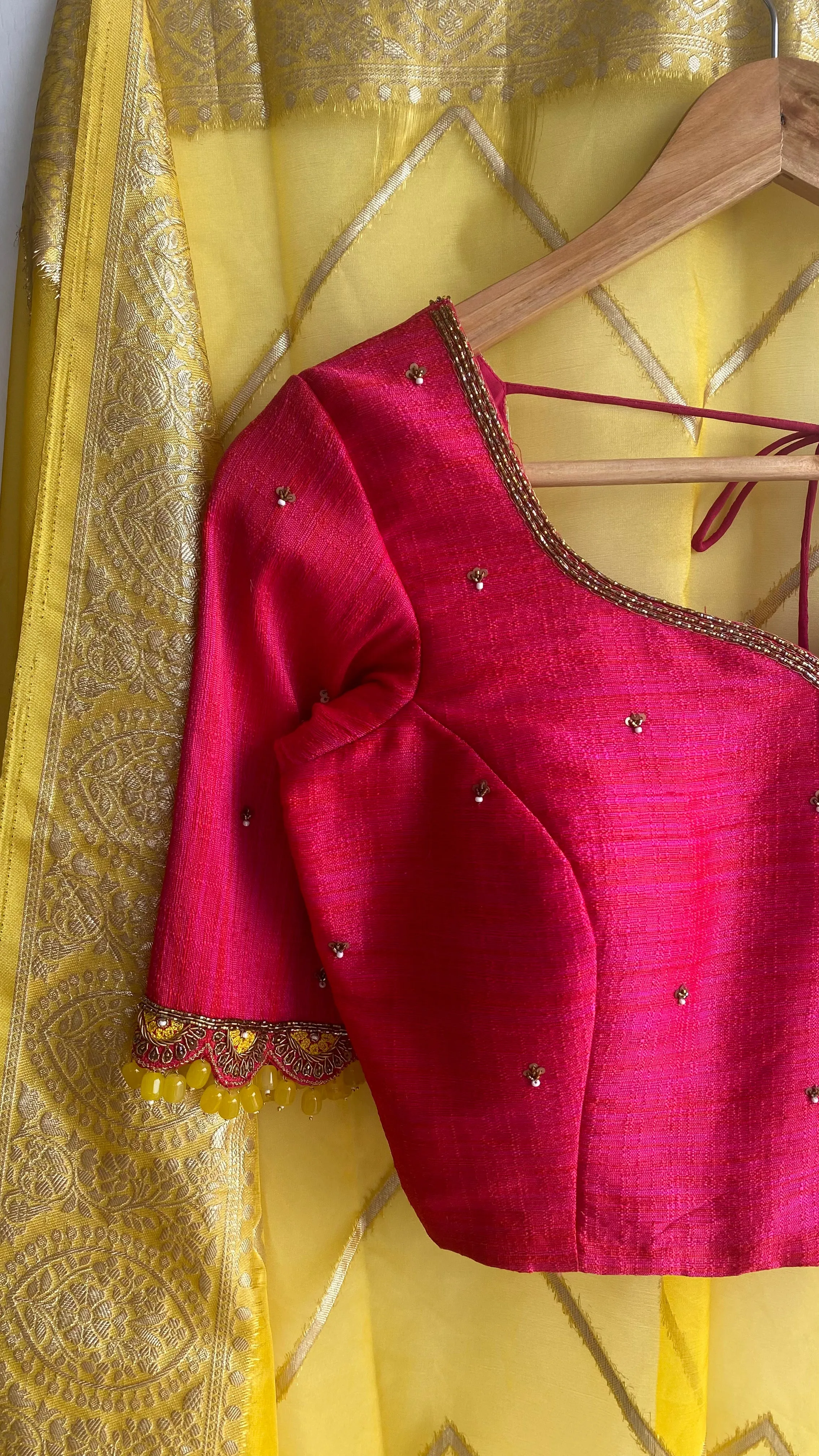 Pink silk hand worked blouse