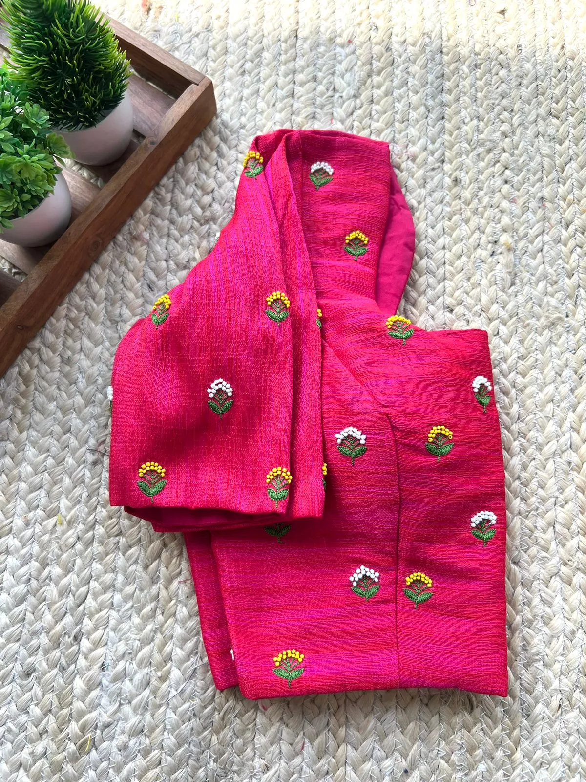 Pink silk thread handwork blouse