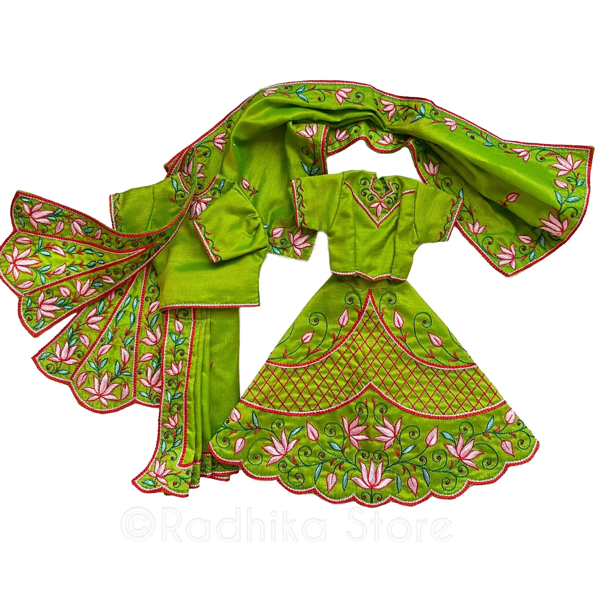 Prem Sarovara Lotus- All Silk - Pond Green - Radha Krishna Deity Outfit