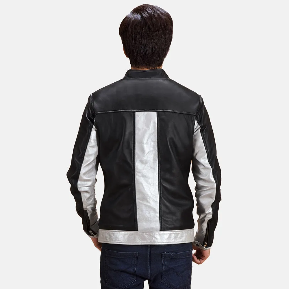 Randolf Silver Black Leather Biker Jacket