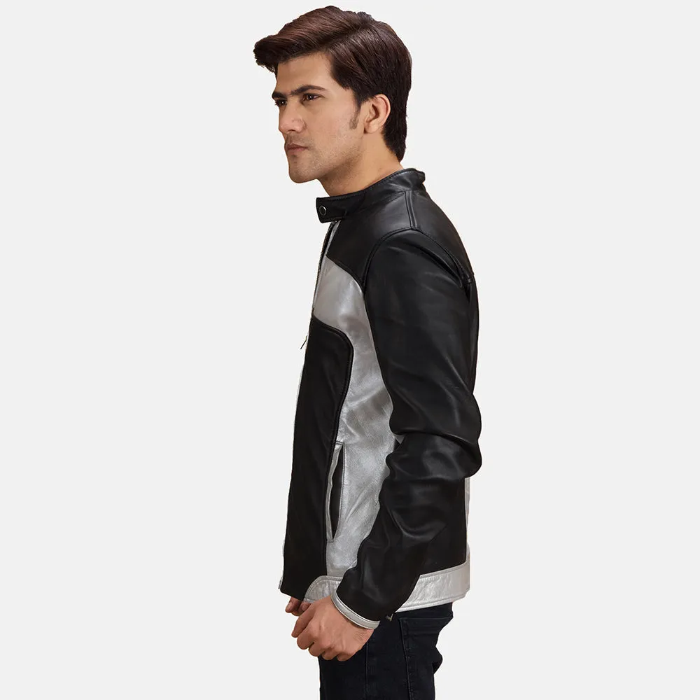 Randolf Silver Black Leather Biker Jacket