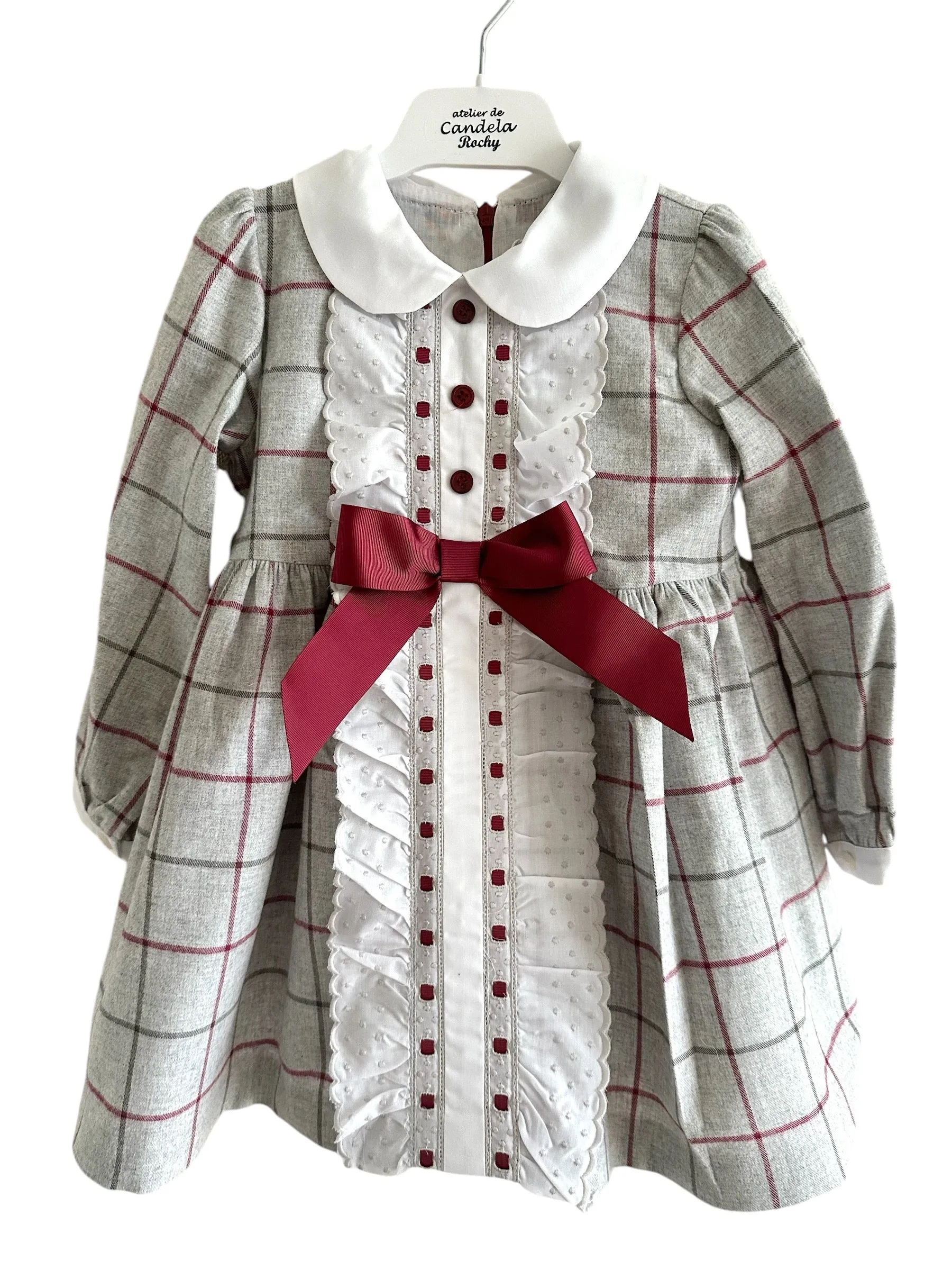 Rochy AW24 - Girls Grey and Burgundy Check Entredos Dress