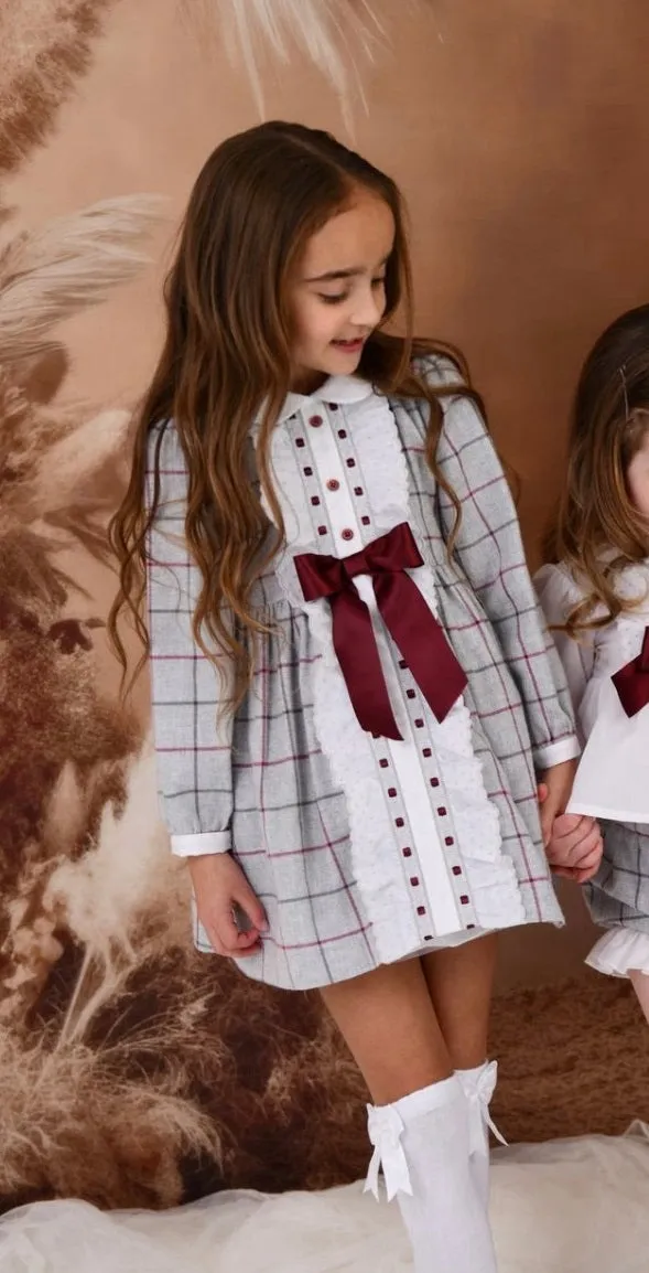 Rochy AW24 - Girls Grey and Burgundy Check Entredos Dress