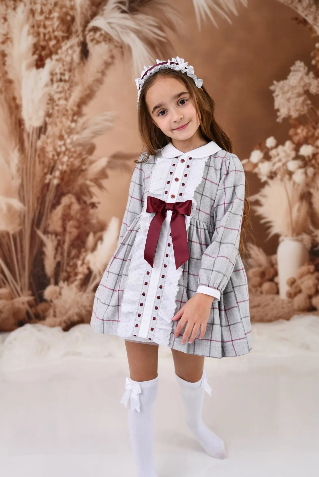 Rochy AW24 - Girls Grey and Burgundy Check Entredos Dress