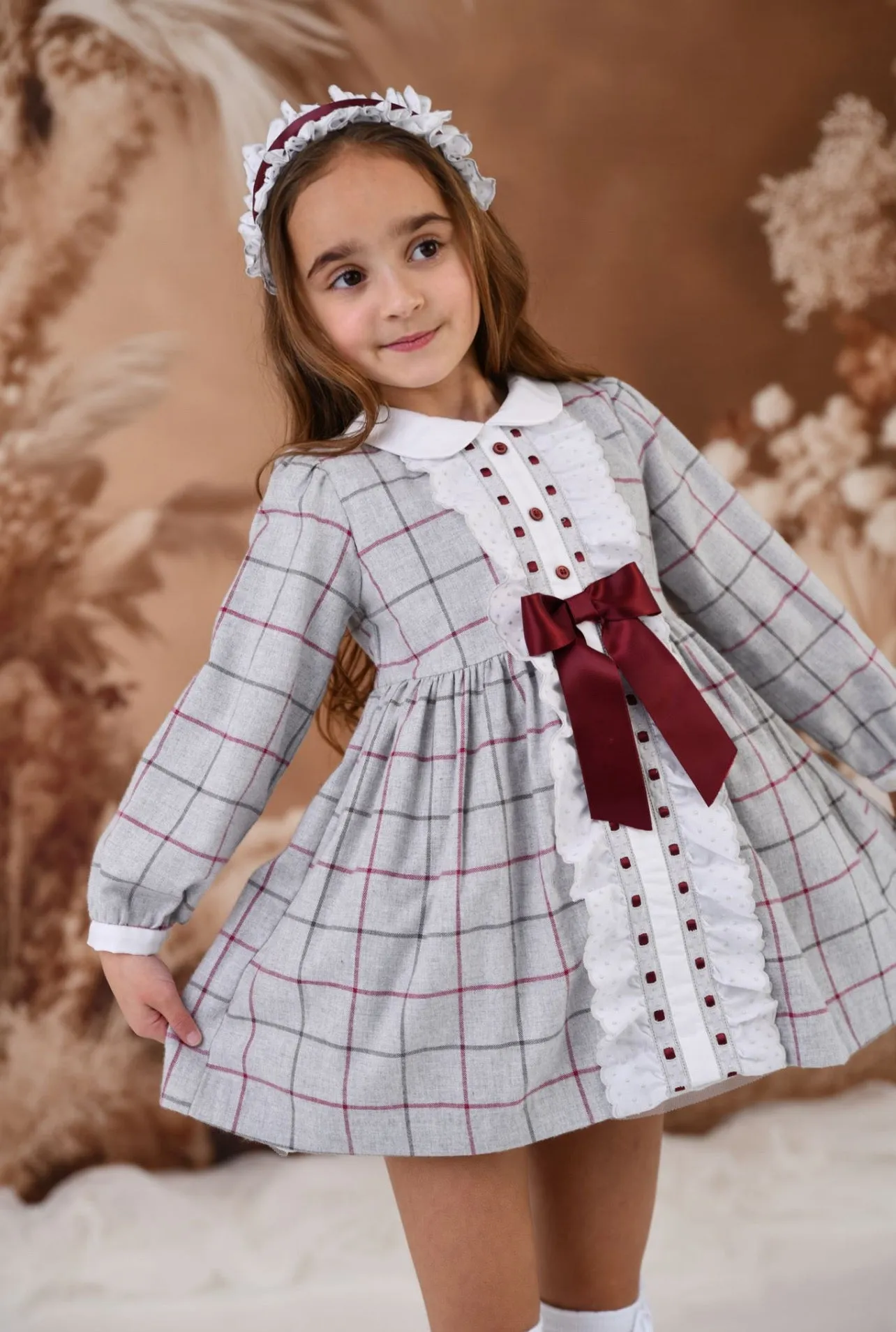 Rochy AW24 - Girls Grey and Burgundy Check Entredos Dress