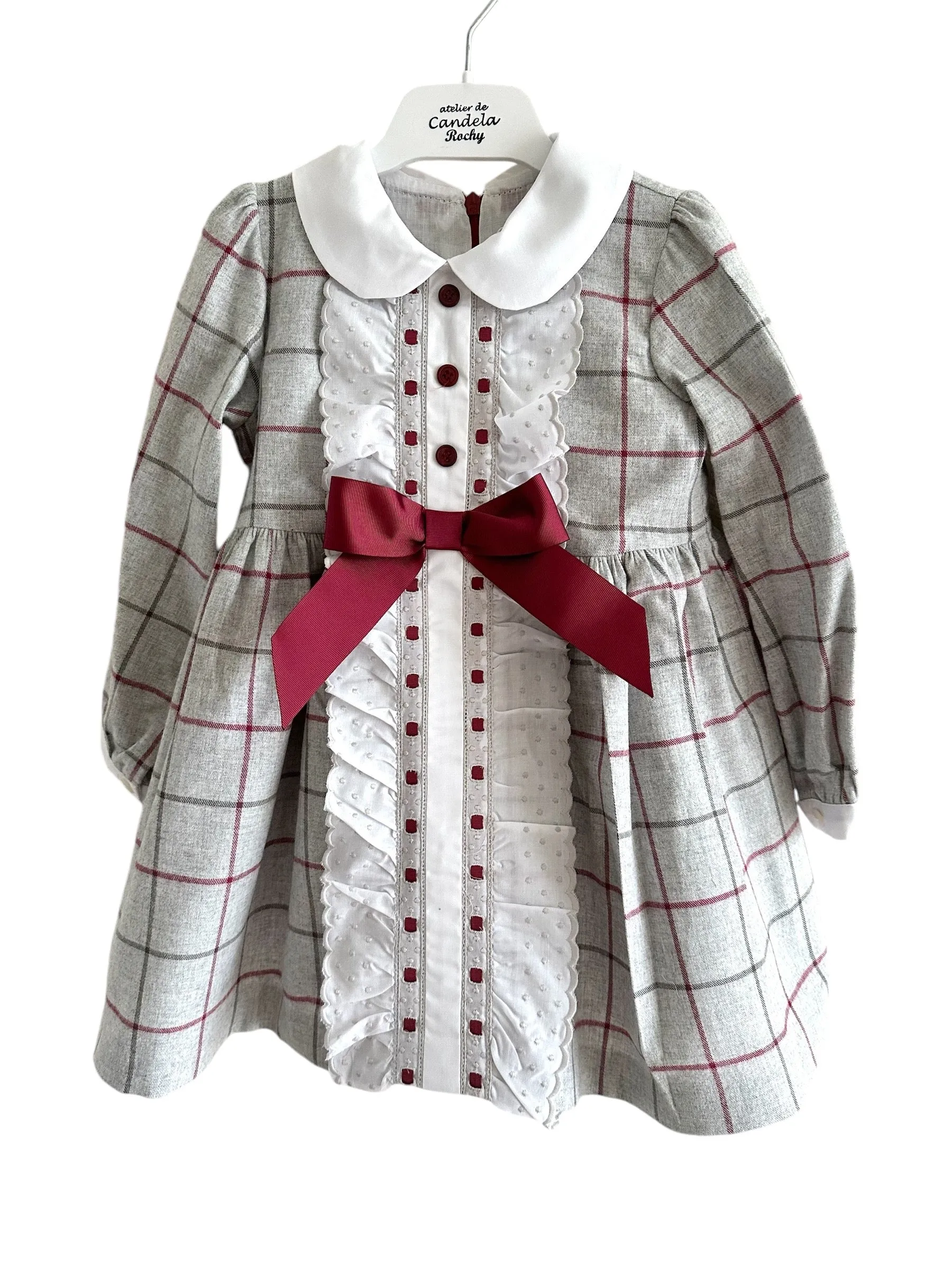 Rochy AW24 - Girls Grey and Burgundy Check Entredos Dress