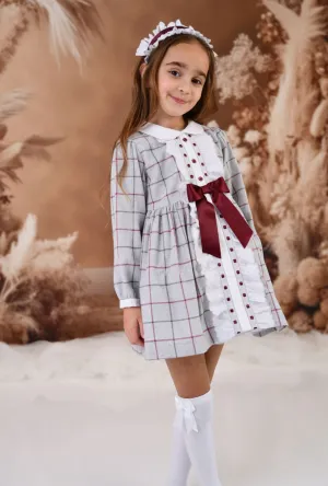 Rochy AW24 - Girls Grey and Burgundy Check Entredos Dress