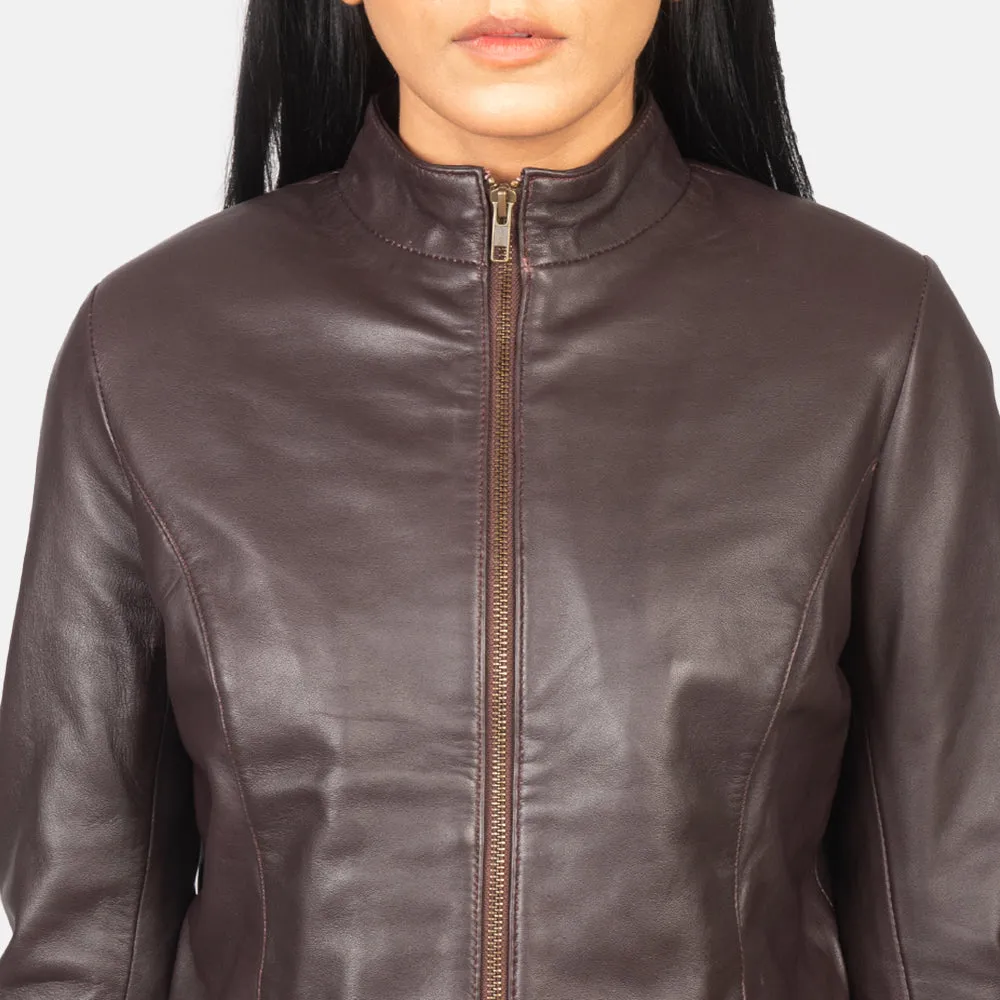 Rumella Maroon Leather Biker Jacket