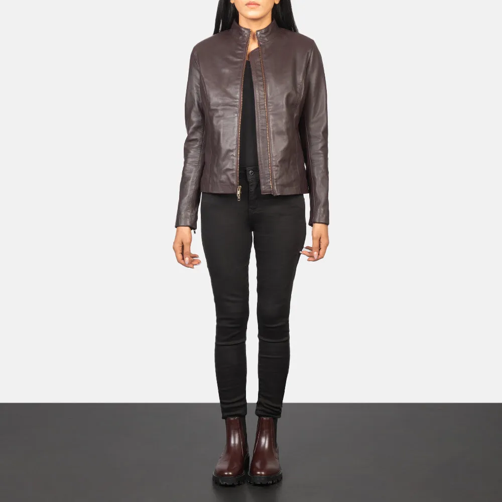 Rumella Maroon Leather Biker Jacket