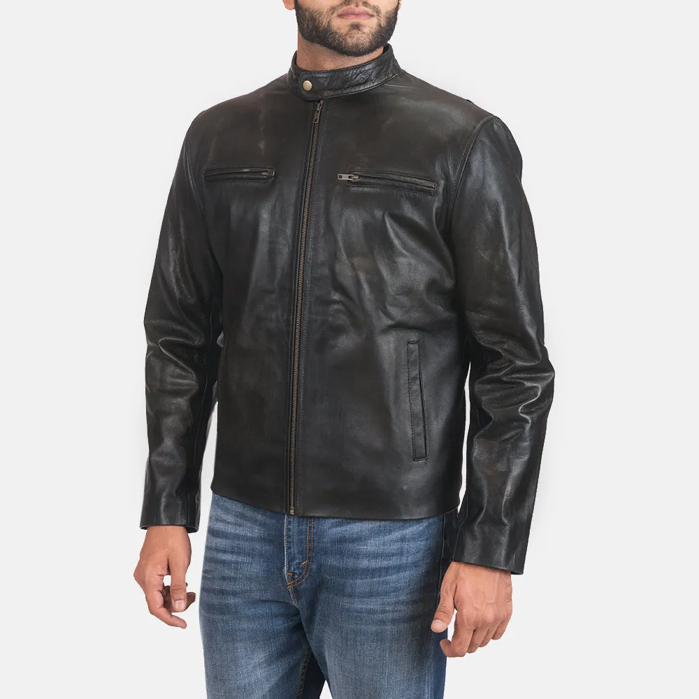 Rustic Black Leather Biker Jacket