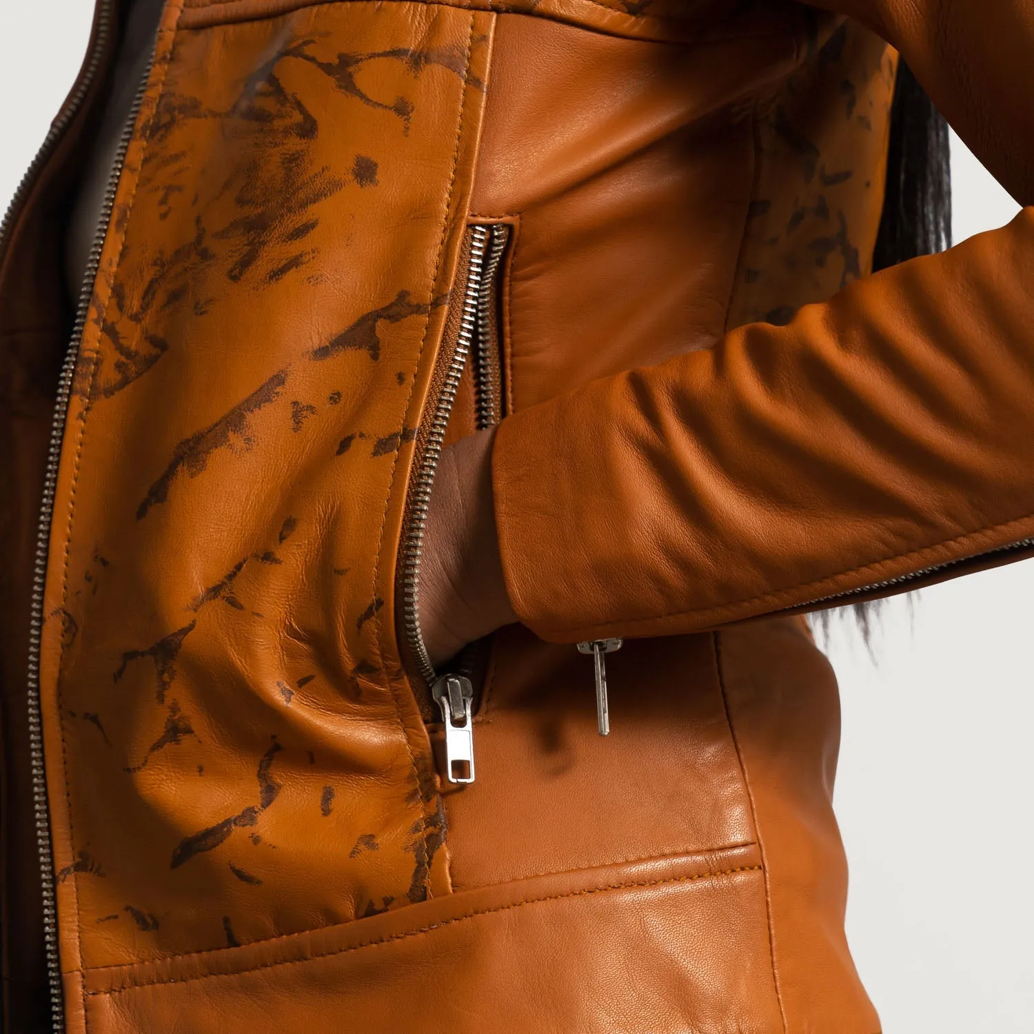 Sandy Tan Dye Leather Biker Jacket