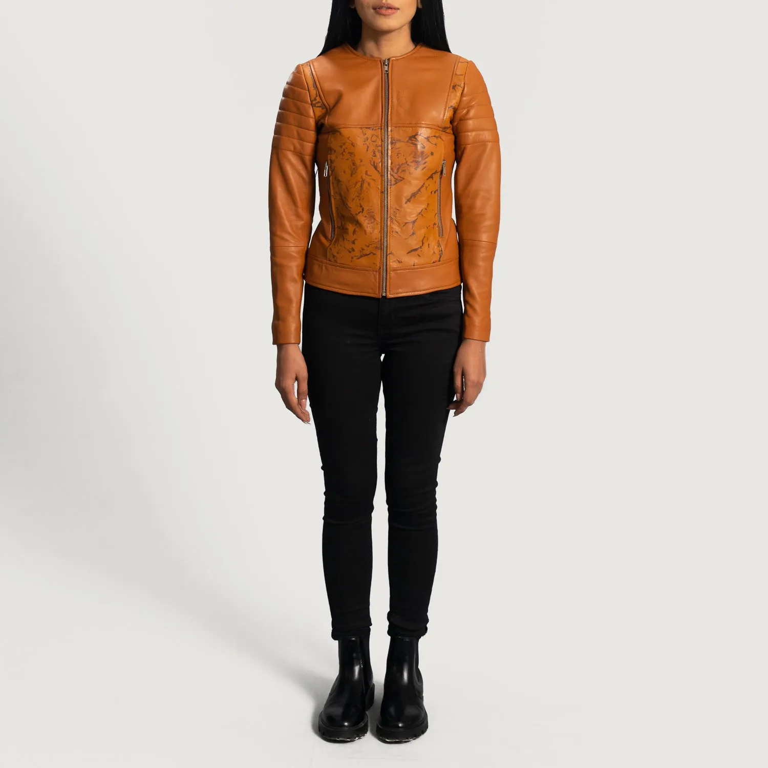 Sandy Tan Dye Leather Biker Jacket