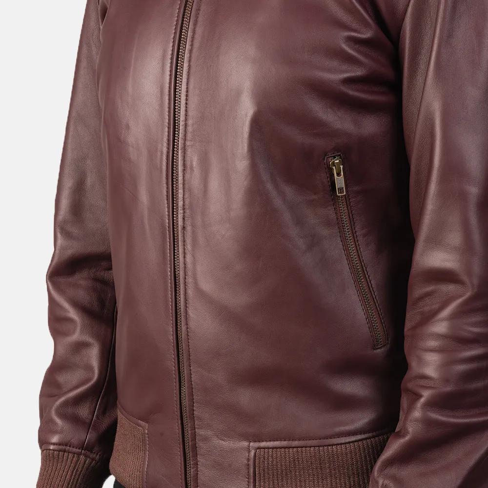 Shane Maroon Leather Bomber Jacket