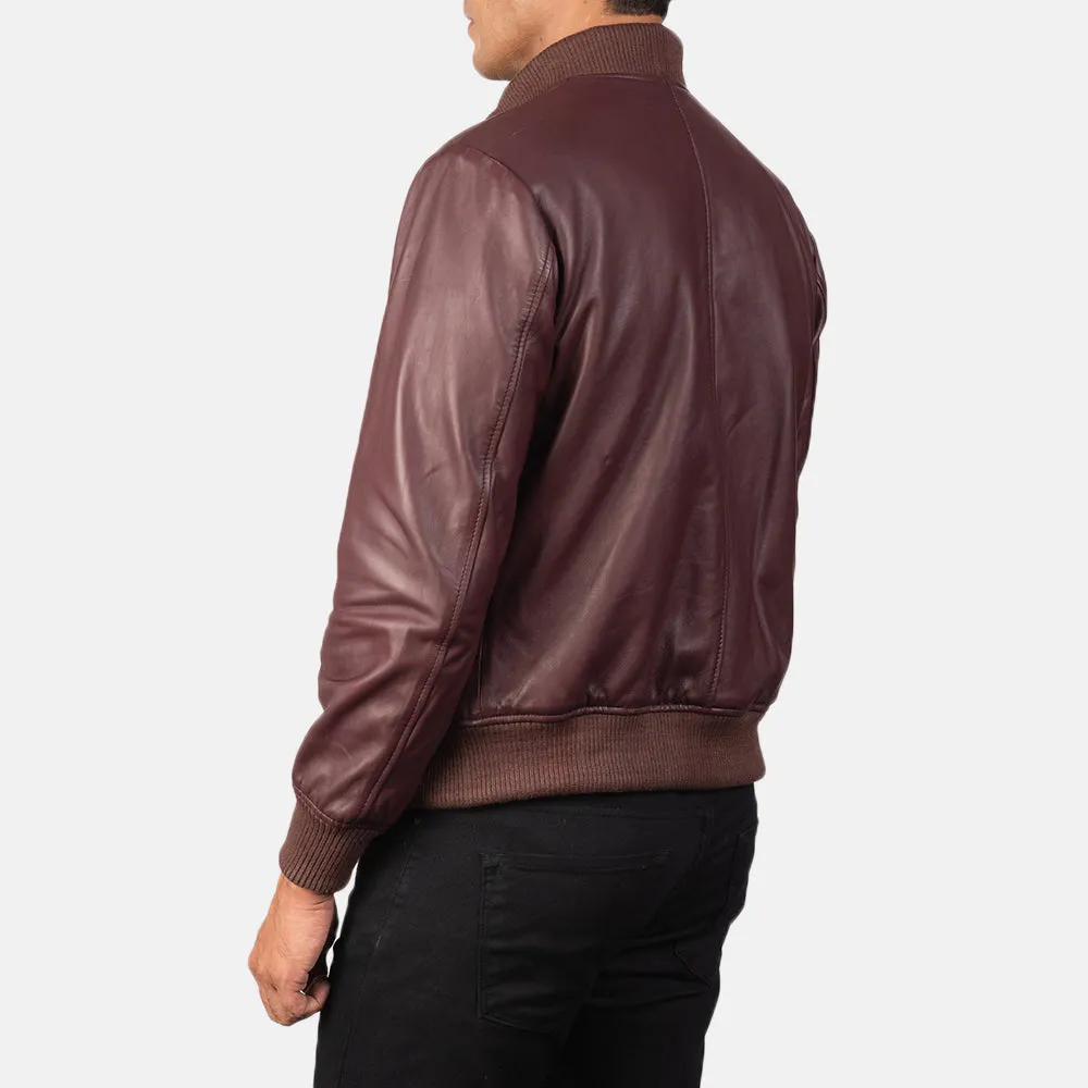 Shane Maroon Leather Bomber Jacket