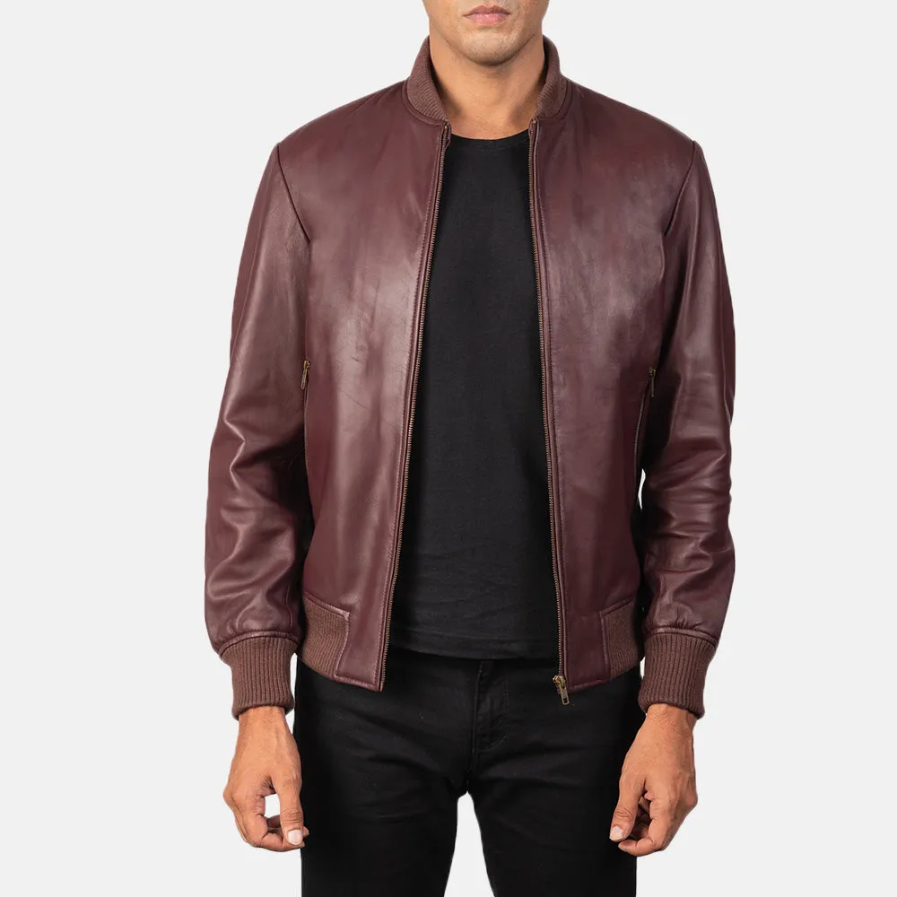 Shane Maroon Leather Bomber Jacket