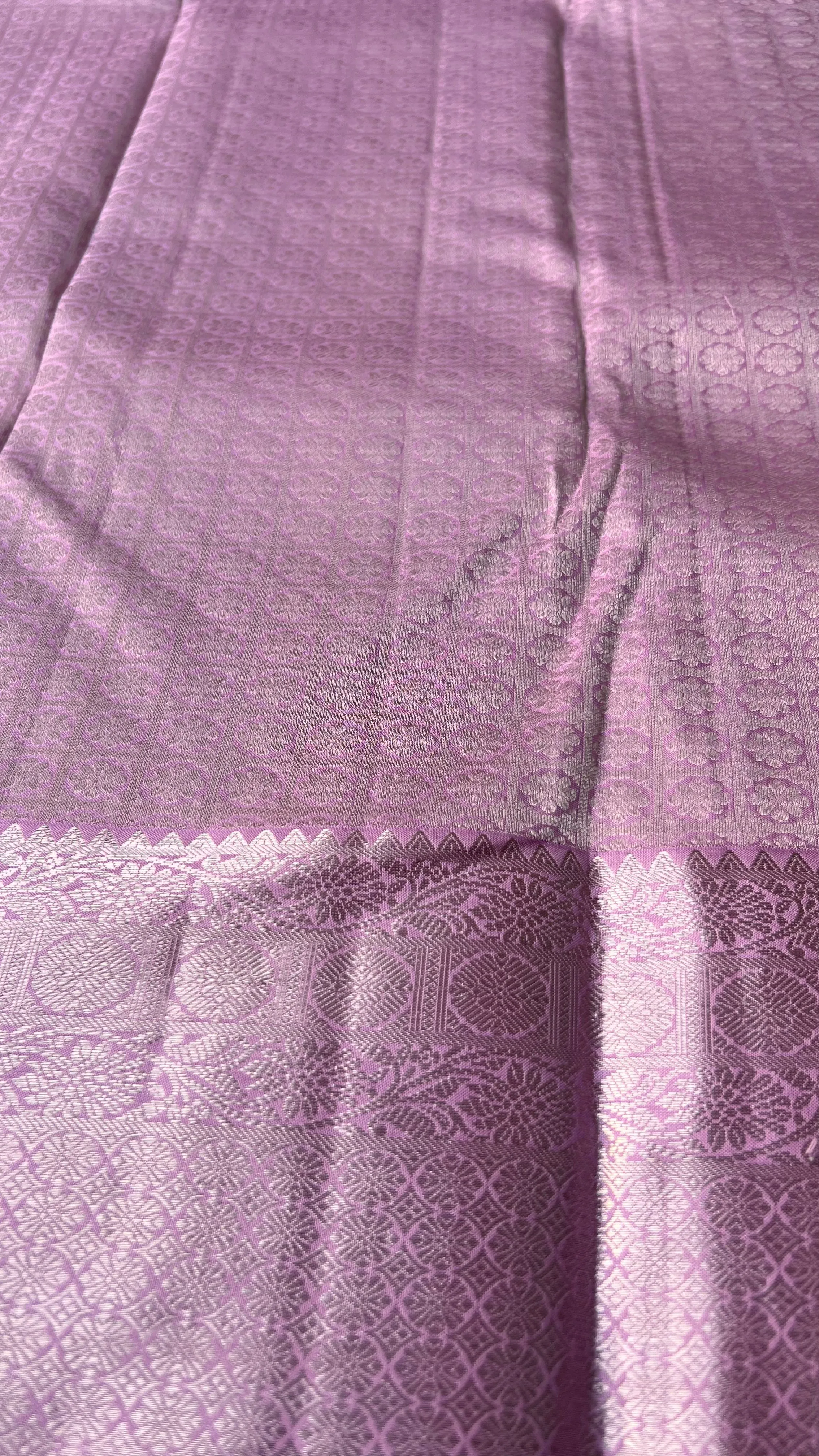 Silver Cream and light Pink kanchipuram silk saree with blouse