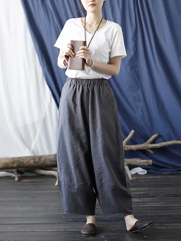 Simple Solid Color Elasticity Waisted Wide Leg Pants