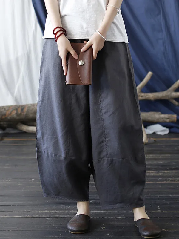 Simple Solid Color Elasticity Waisted Wide Leg Pants