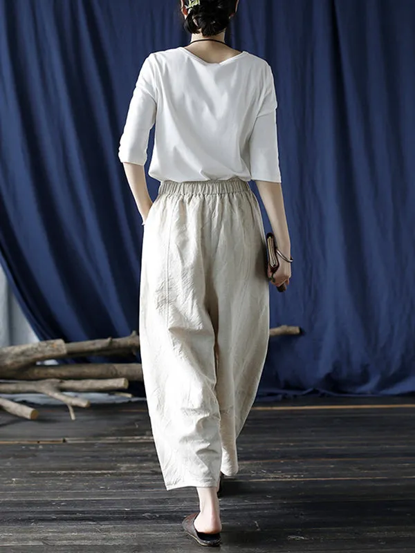 Simple Solid Color Elasticity Waisted Wide Leg Pants