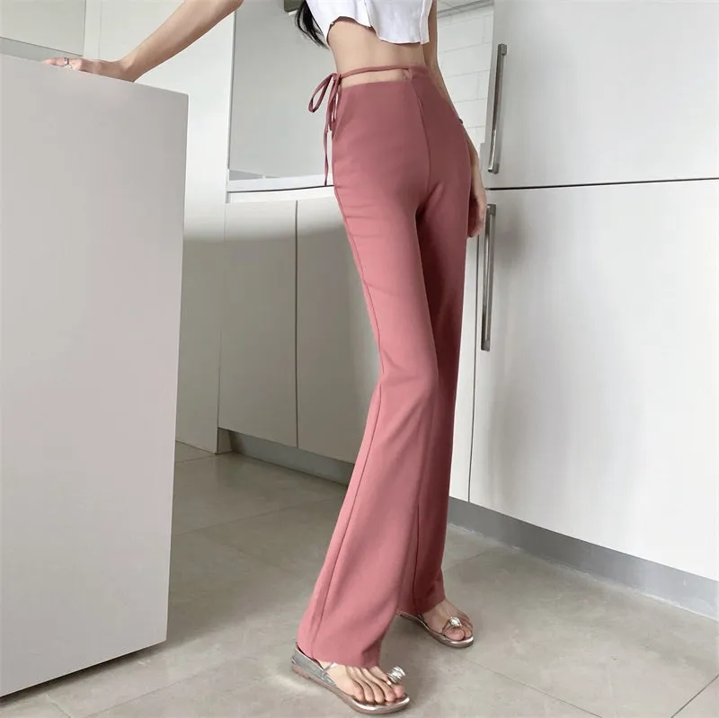 Solid Color Suit Slit Pants High Waist Wide Leg Pants